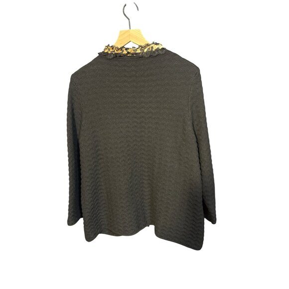 Chicos Black Open-Front Cardigan With Gold Ruffle Trim Size XL Cotton Blend - Picture 4 of 4
